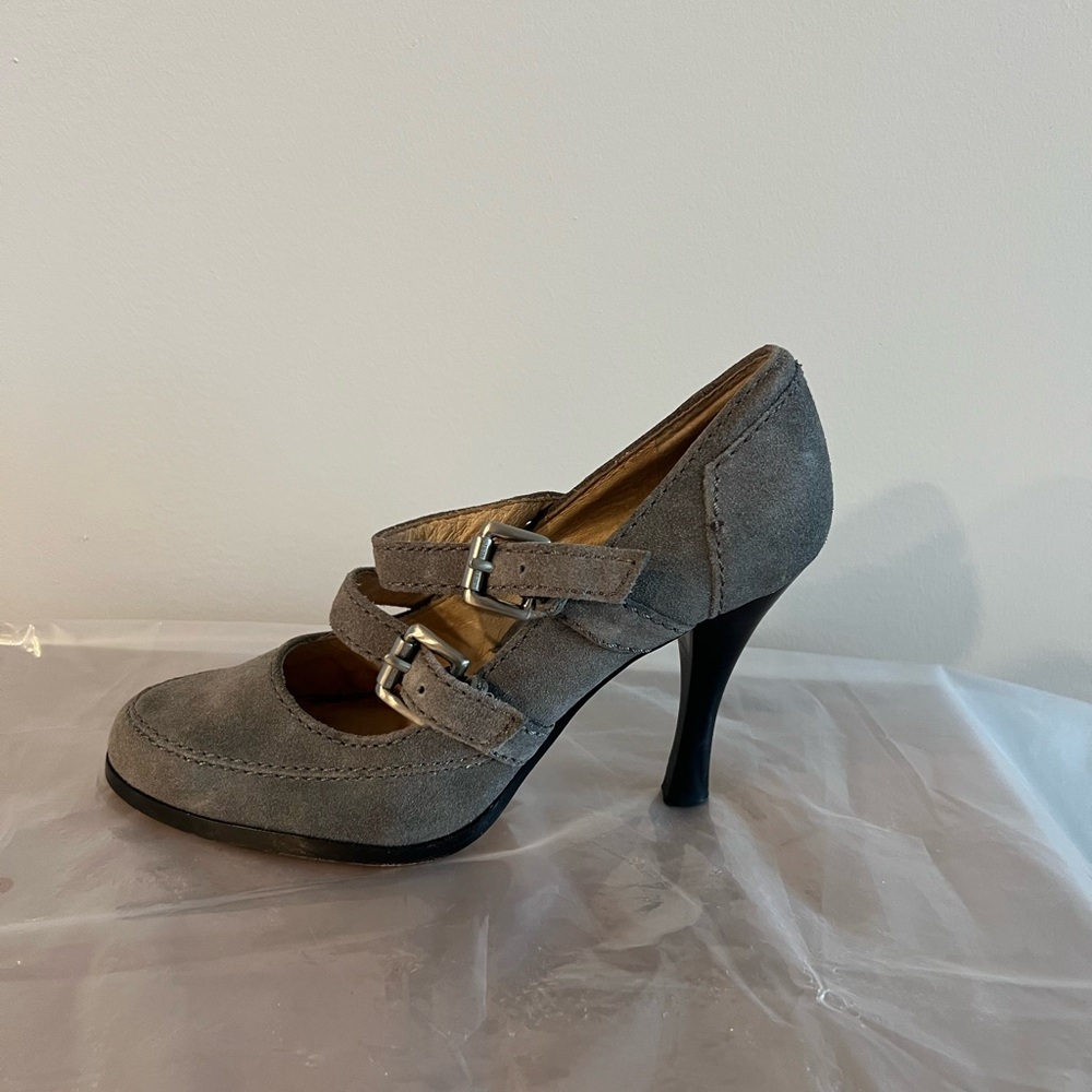 Michael Kors Gray Suede Leather Double-Buckle shoes with leather sole